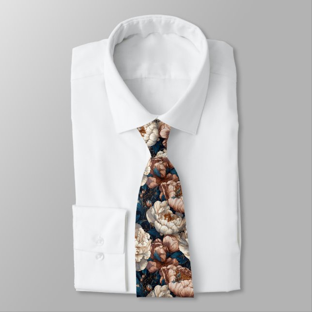 Artistic Christmas Gift For Husband Peonies Floral Neck Tie (Tied)