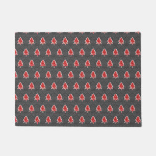 Artistic Christmas Tree Pattern Red Grey Holiday Doormat