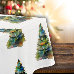 Artistic Christmas Tree Watercolor Pattern Holiday Tablecloth