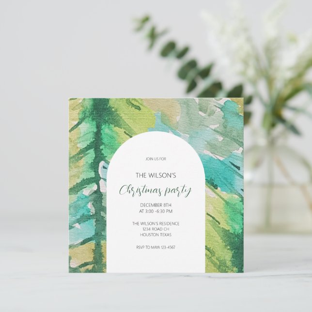 Artistic Christmas Watercolor Tree Pattern  Invitation (Standing Front)