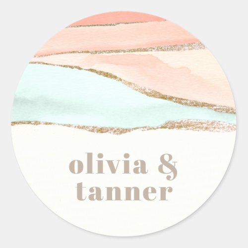 Artistic Coastal Watercolor Abstract Wedding Classic Round Sticker