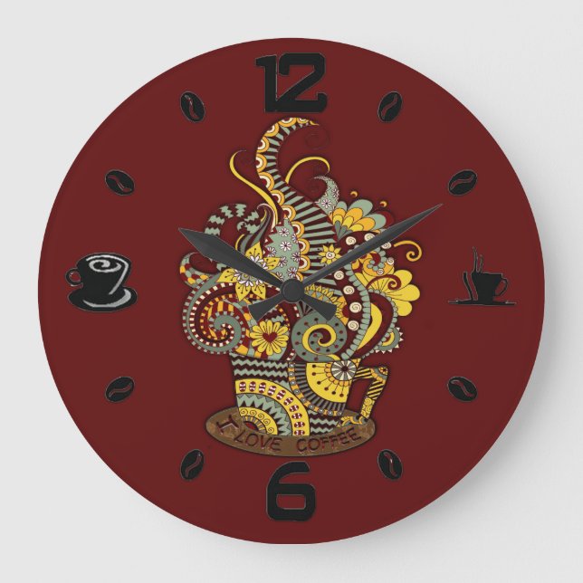 Artistic- Cofee doodle-drawing art Large Clock (Front)