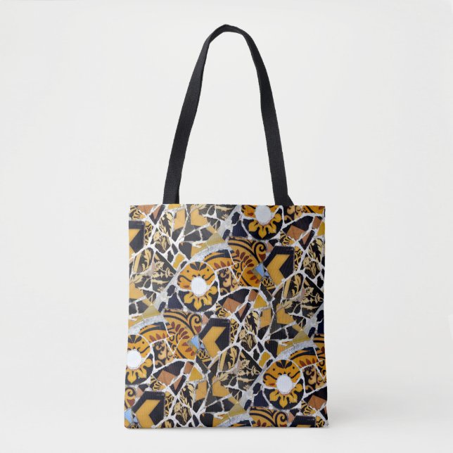 Artistic Collage of Broken Tiles-Brown Blue Black Tote Bag (Front)