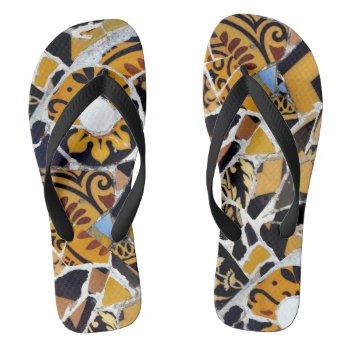 Artistic Collage Of Broken Tiles-brown Flip Flops by riverme at Zazzle