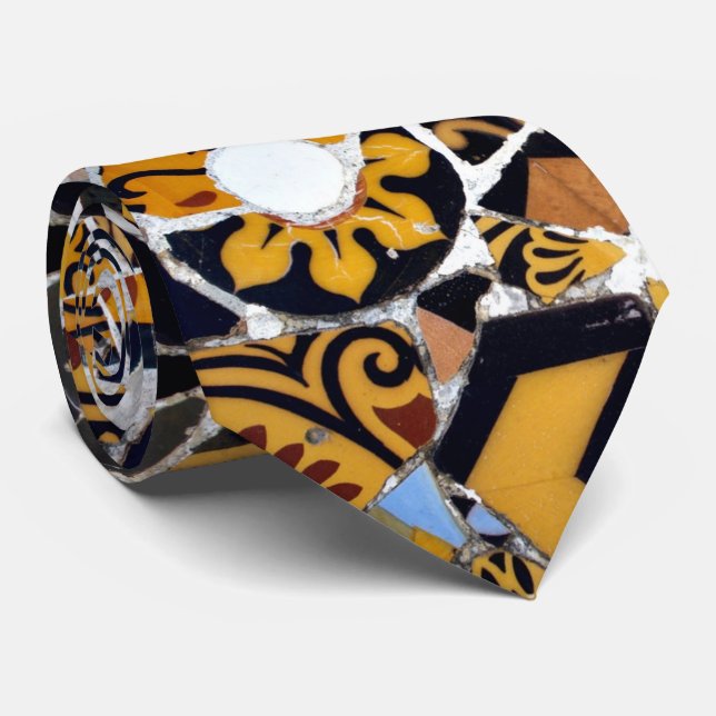 Artistic Collage of Broken Tiles-Brown Neck Tie (Rolled)