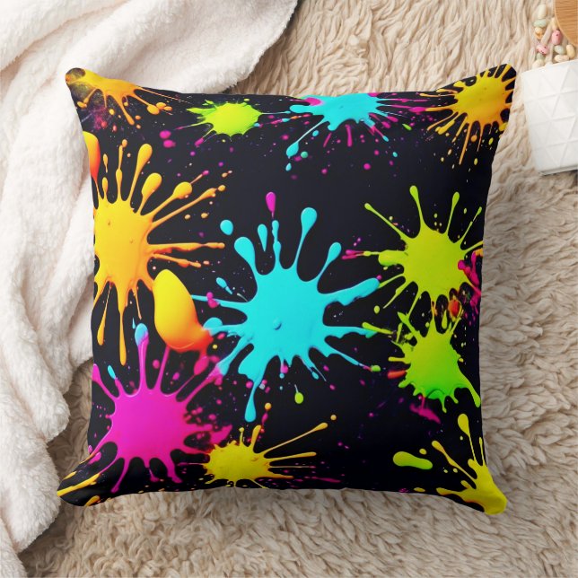 Artistic Color Burst with Dripping Paint Throw Pillow (Blanket)