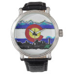 Artistic Colorado Flag Denver Skyline Wrist Watch at Zazzle