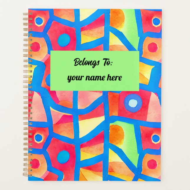 Artistic colorful abstract geometric personalized planner (Front)