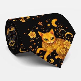 Artistic Colorful Art Nouveau Cat Pattern Neck Tie