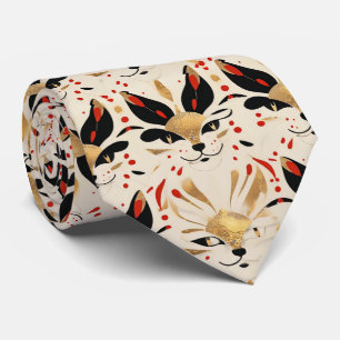 Artistic Colorful Art Nouveau Cat Pattern Neck Tie