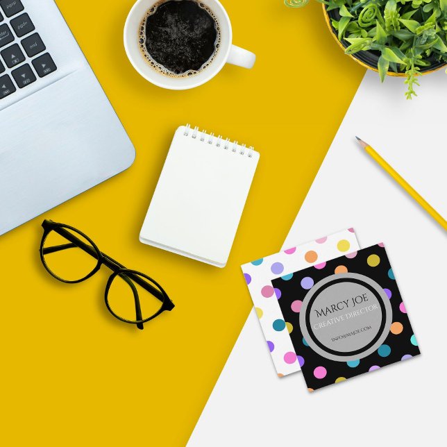 Artistic Colorful Black White Modern Business Card (Polka dot business cards to leave an impression)