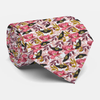 Artistic Colorful Butterflies & Poppy Flowers Neck Tie