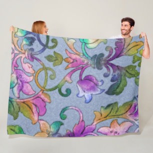 Artistic Colorful Damask Blue Fleece Blanket