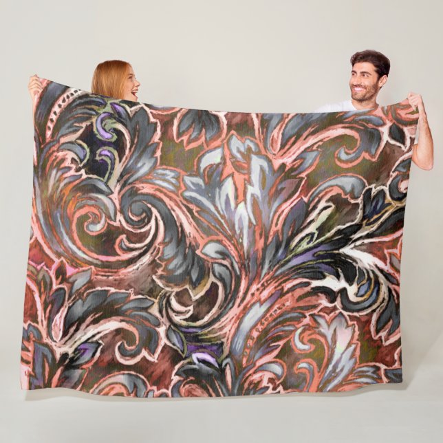 Artistic Colorful Damask Coral Fleece Blanket (In Situ)