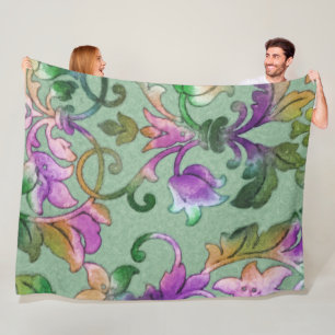 Artistic Colorful Damask Green Fleece Blanket