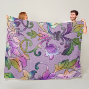 Artistic Colorful Damask Purple Fleece Blanket