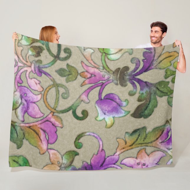 Artistic Colorful Damask Taupe Fleece Blanket (In Situ)