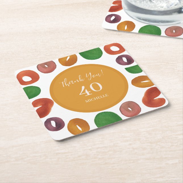 Artistic Colorful Fall Paper Plate Square Paper Coaster (Angled)
