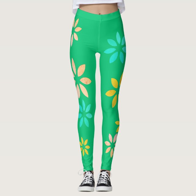 Artistic Colorful Floral Pattern Exercise Leggings (Front)