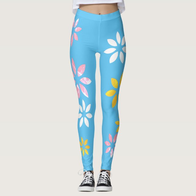 Artistic Colorful Floral Pattern Exercise Leggings (Front)