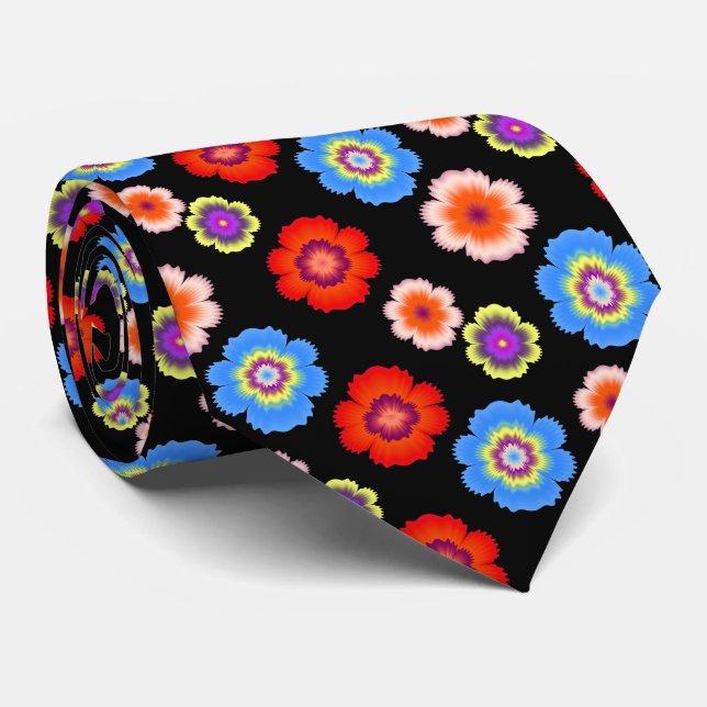 Artistic Colorful Flower Floral Pattern Neck Tie (Rolled)