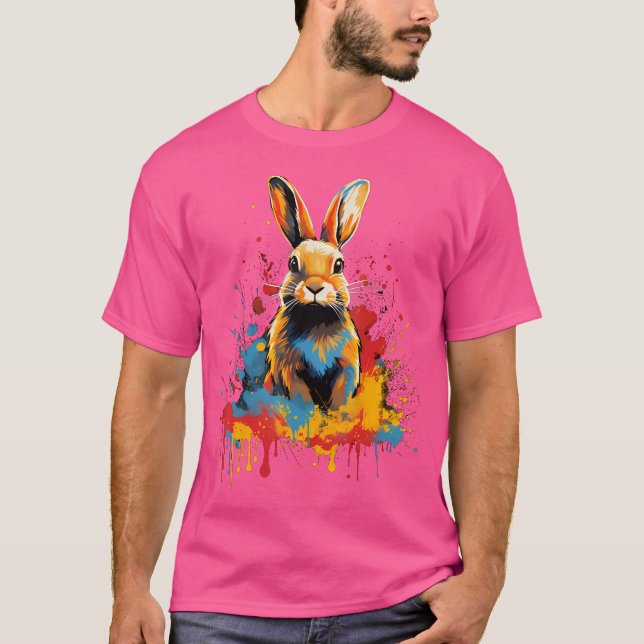 Artistic Colorful Painted Rabbit Hunting T-Shirt (Front)