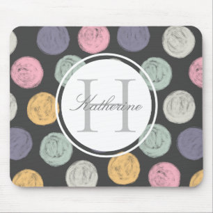 artistic colorful pastel polka dot double monogram mouse pad