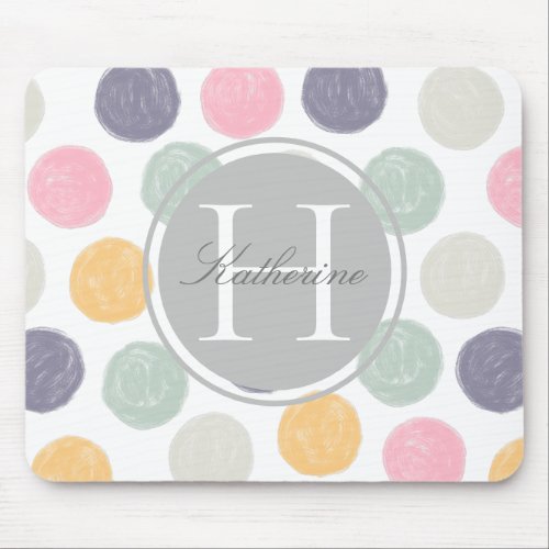 artistic colorful pastel polka dot double monogram mouse pad