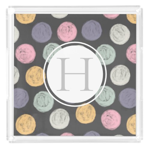 artistic colorful pastel polka dot monogram acrylic tray