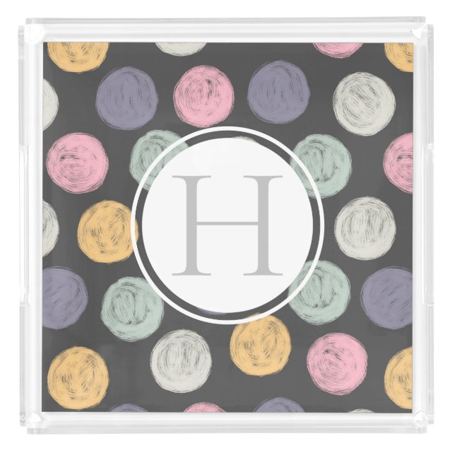 artistic colorful pastel polka dot monogram acrylic tray (Front)