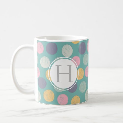 artistic colorful pastel polka dot monogram coffee mug