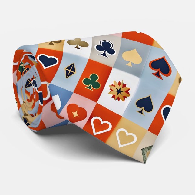Artistic Colorful Playing Cards Pattern Neck Tie (Rolled)