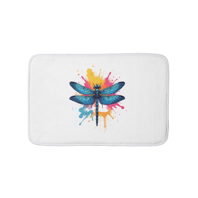 Artistic Colorful Pop Art painted Dragonfly Bath Mat (Front)
