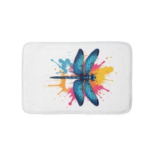 Artistic Colorful Pop Art painted Dragonfly Bath Mat