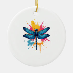 Artistic Colorful Pop Art painted Dragonfly Ceramic Ornament