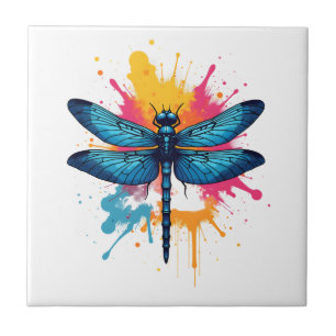 Artistic Colorful Pop Art painted Dragonfly Ceramic Tile
