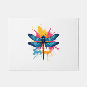 Artistic Colorful Pop Art painted Dragonfly Doormat