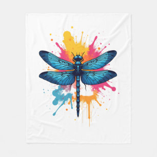 Artistic Colorful Pop Art painted Dragonfly Fleece Blanket