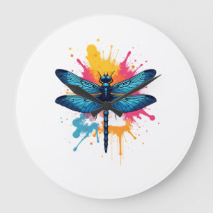 Artistic Colorful Pop Art painted Dragonfly Large Clock