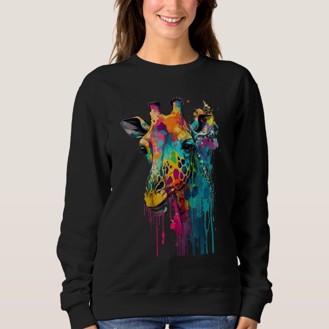 Artistic Colorful Pop painted Giraffe Sweatshirt (Front)