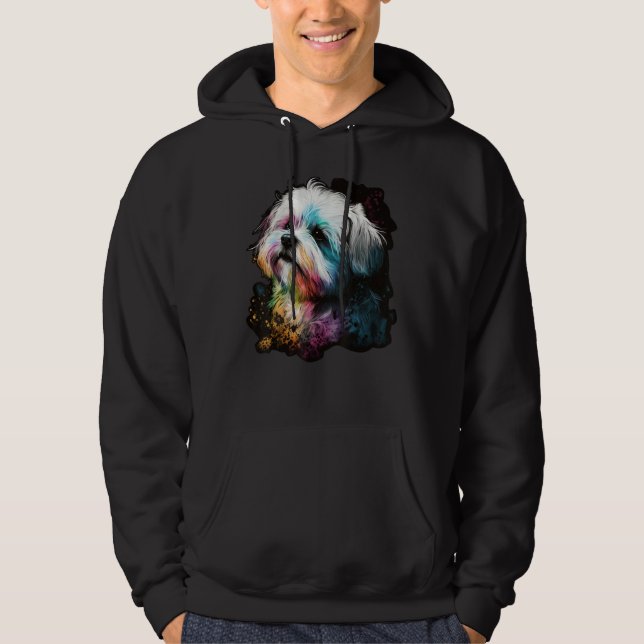 Artistic Colorful Pop painted Maltese dog Hoodie (Front)