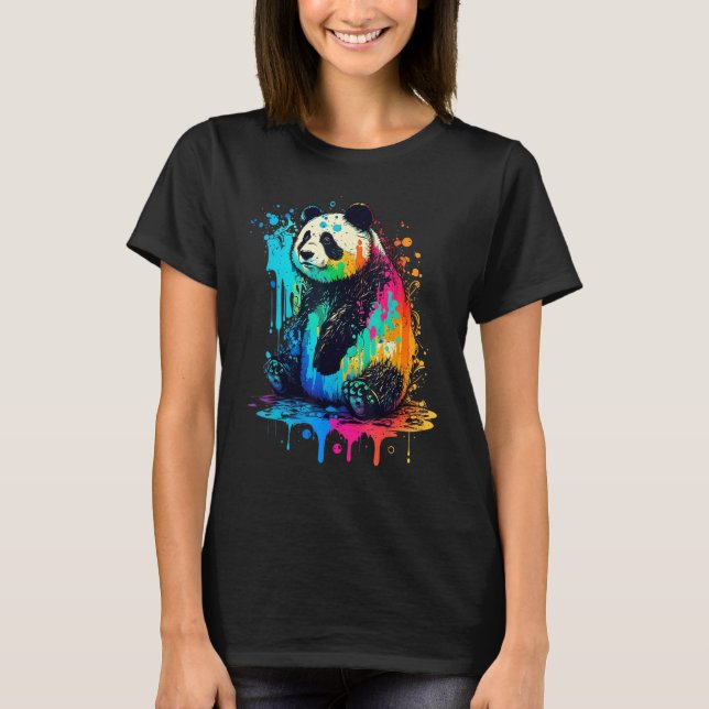 Artistic Colorful Pop painted Panda T-Shirt (Front)