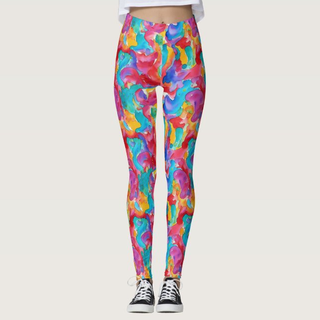 Artistic Colorful Rainbow Watercolor Brush Paint  Leggings (Front)