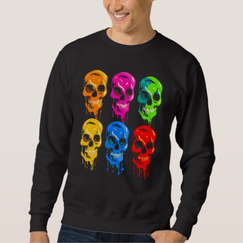 Artistic Colorful Skull Wax Drip Painting Groovy P Sweatshirt