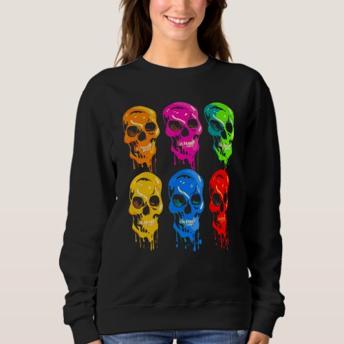Artistic Colorful Skull Wax Drip Painting Groovy P Sweatshirt