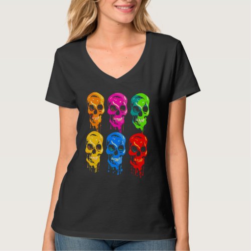 Artistic Colorful Skull Wax Drip Painting Groovy P T_Shirt