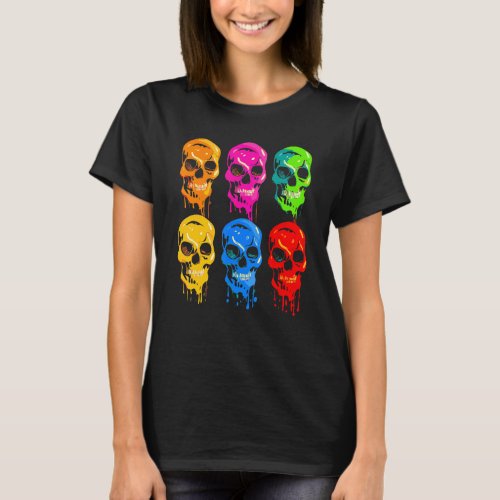 Artistic Colorful Skull Wax Drip Painting Groovy P T_Shirt