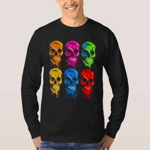 Artistic Colorful Skull Wax Drip Painting Groovy P T_Shirt