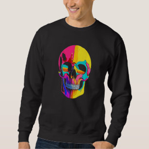 Artistic Colorful Skull Wax Drip Painting Style Gr Sweatshirt