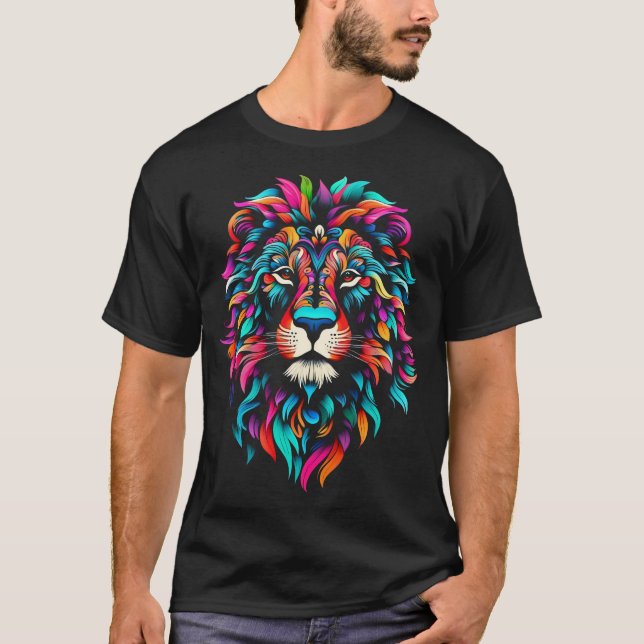  Artistic Colorful Vibrant Pop Lion T-Shirt (Front)